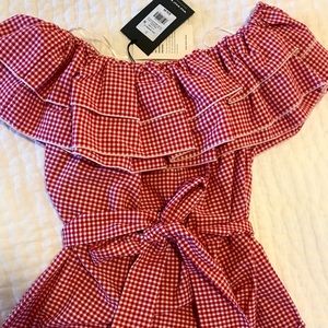 Red gingham off the shoulder top